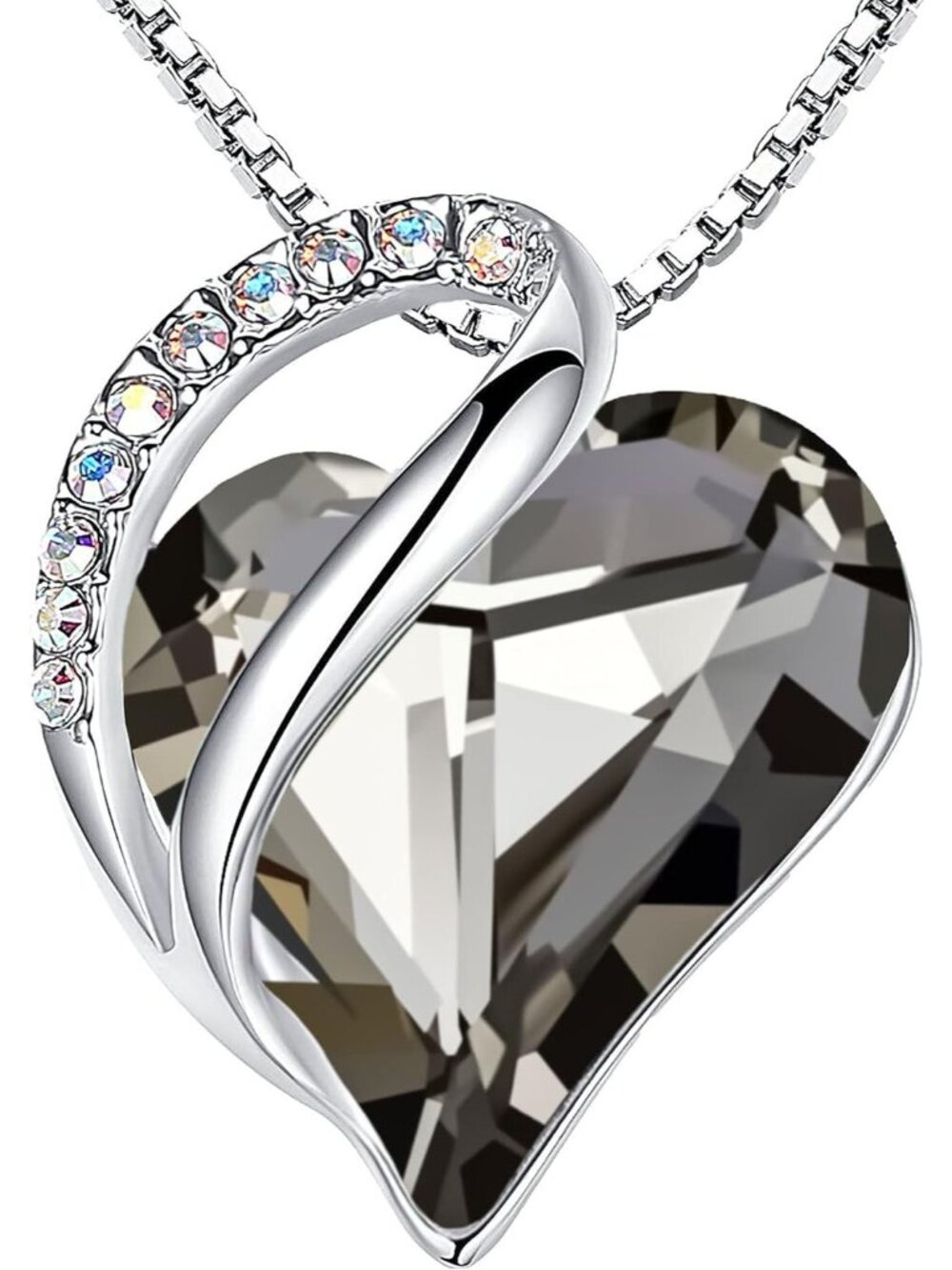 Women's Silver Infinity Love Birthstone Heart Crystal Pendant Necklace